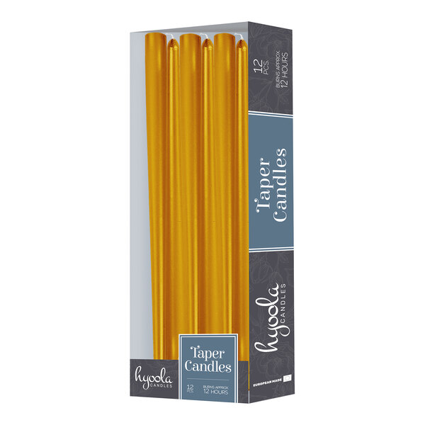 Hyoola Candles 14" Metallic Gold 12-Hour Taper Candle - 144/Case