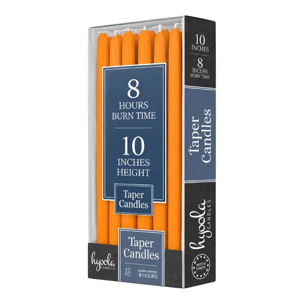 Hyoola Candles 10" Orange 8-Hour Taper Candle - 144/Case