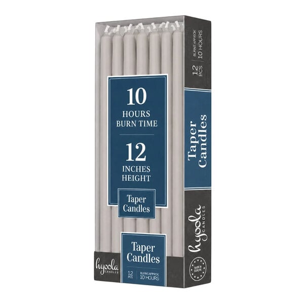 Hyoola Candles 12" Light Gray 10-Hour Taper Candle - 144/Case