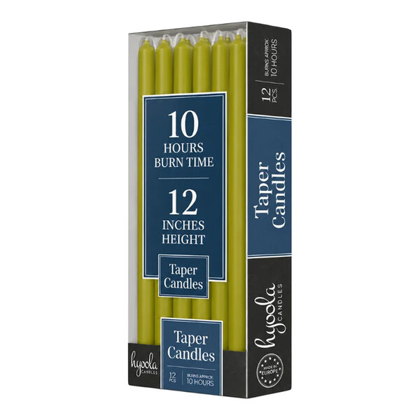 Hyoola Candles 12" Olive Green 10-Hour Taper Candle - 144/Case