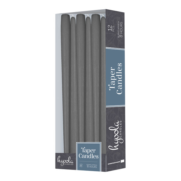 Hyoola Candles 10" Dark Gray 8-Hour Taper Candle - 144/Case