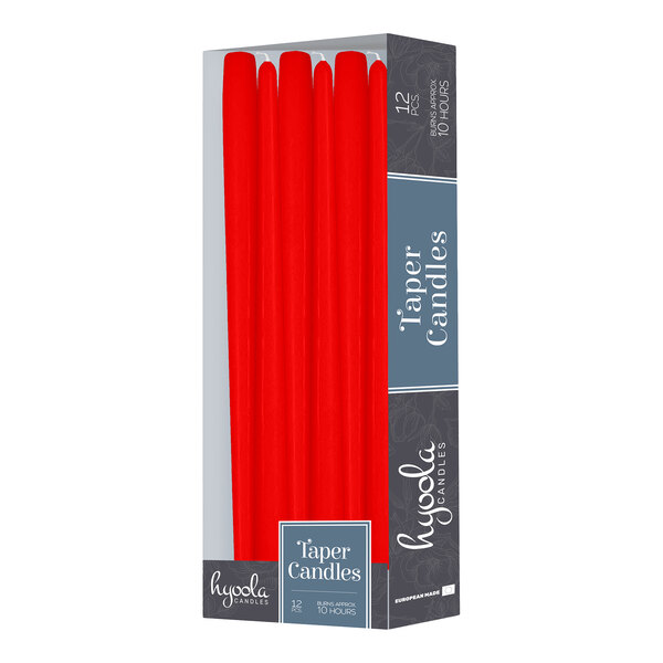 Hyoola Candles 12" Red 10-Hour Taper Candle - 144/Case