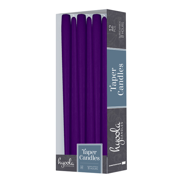 Hyoola Candles 10" Purple 8-Hour Taper Candle - 144/Case