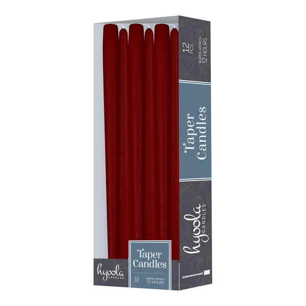 Hyoola Candles 14" Burgundy 12-Hour Taper Candle - 144/Case