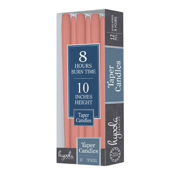Hyoola Candles 10" Rose Pink 8-Hour Taper Candle - 144/Case