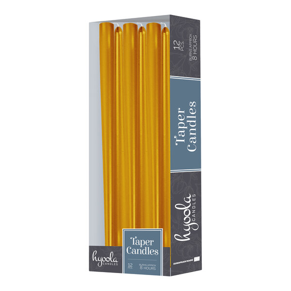 Hyoola Candles 10" Metallic Gold 8-Hour Taper Candle - 144/Case