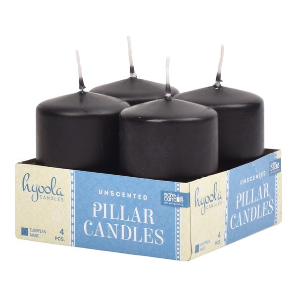 Hyoola Candles 2" x 3" Black 17-Hour Pillar Candle - 24/Case