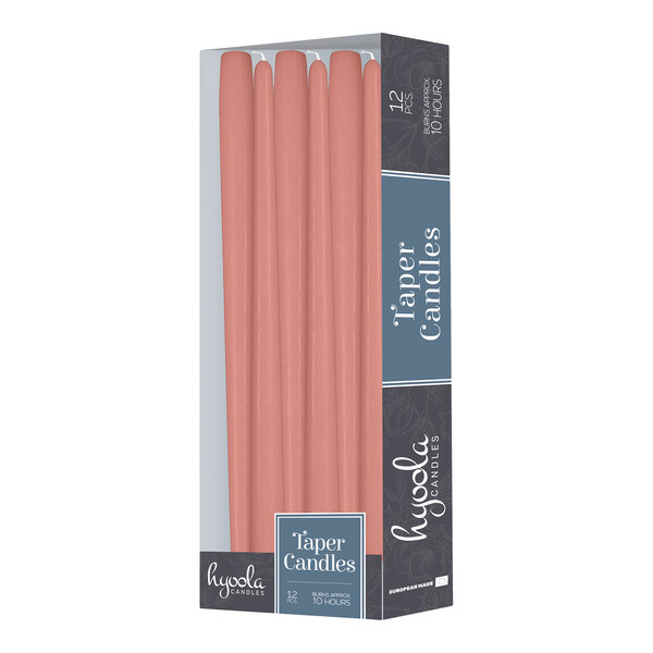 Hyoola Candles 12" Rose Pink 10-Hour Taper Candle - 144/Case
