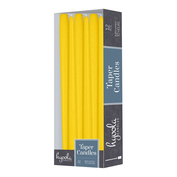 Hyoola Candles 12" Yellow 10-Hour Taper Candle - 144/Case