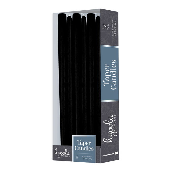 Hyoola Candles 10" Black 8-Hour Taper Candle - 144/Case