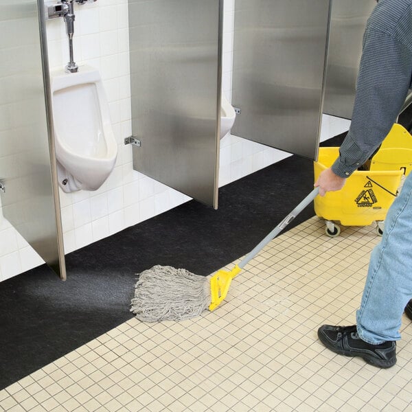 New Pig Grippy GRP7004-BK 2' x 25' Black Medium-Weight Antimicrobial Restroom Runner Mat with Adhesive Backing