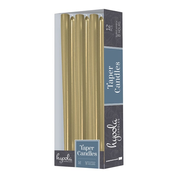 Hyoola Candles 10" Metallic Cream Gold 8-Hour Taper Candle - 144/Case