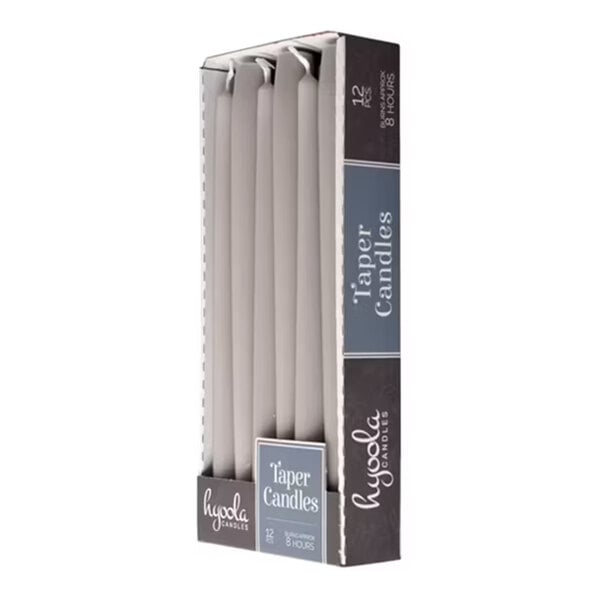 Hyoola Candles 10" Light Gray 8-Hour Taper Candle - 144/Case