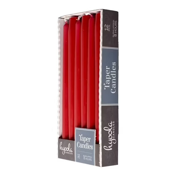 Hyoola Candles 10" Cherry Red 8-Hour Taper Candle - 144/Case