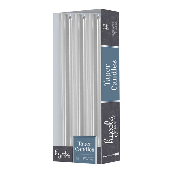 Hyoola Candles 12" Metallic Silver 10-Hour Taper Candle - 144/Case