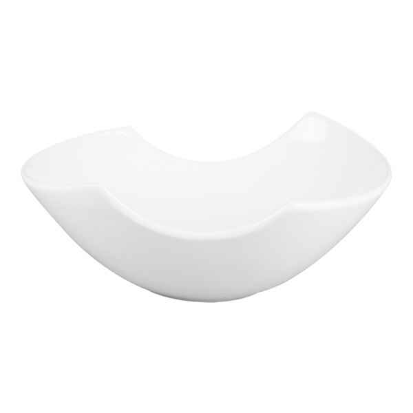 A white porcelain bowl with a unique curved design.