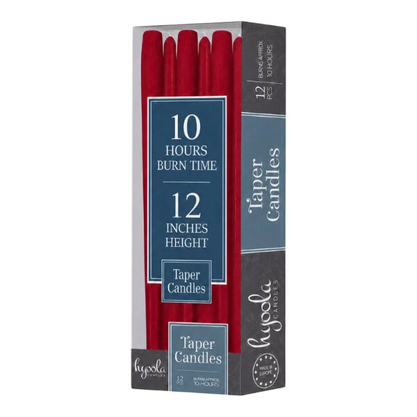 Hyoola Candles 12" Cherry Red 10-Hour Taper Candle - 144/Case