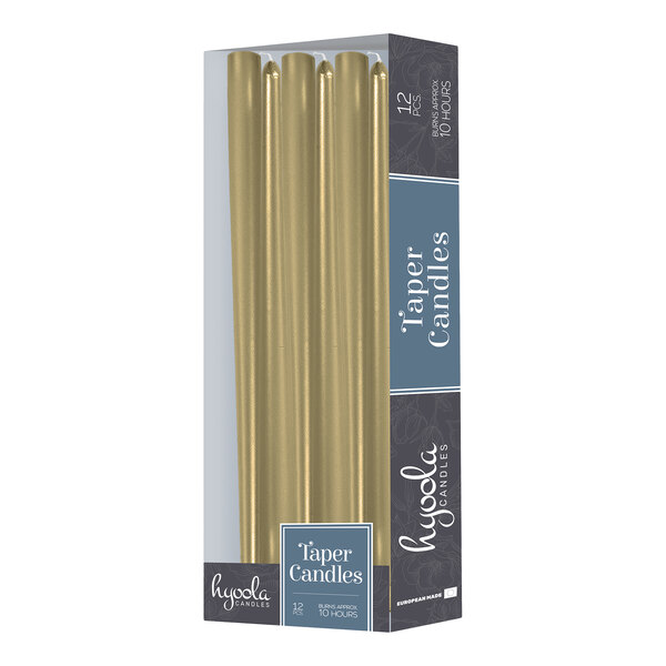 Hyoola Candles 12" Metallic Cream Gold 10-Hour Taper Candle - 144/Case
