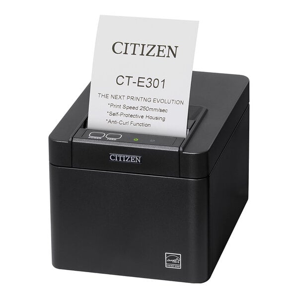 Citizen CT-E301 3 1/8" Black Thermal 203 DPI POS Receipt and Barcode Printer with Top Exit and USB, Ethernet, and Serial CT-E301TRUBK