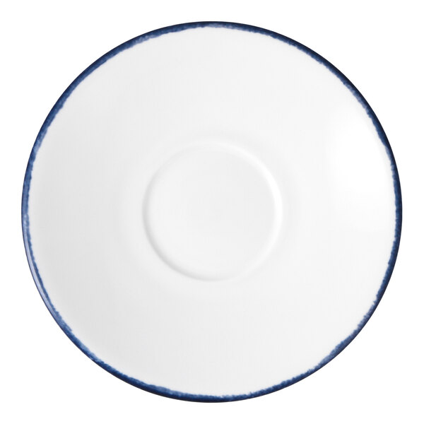 Zwiesel Fortessa Spice Cornflower TechnoCeram 7" White / Blue Rim China Coupe Saucer - 4/Case