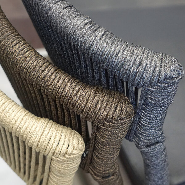 Grosfillex Tahoe Heather Gray / Black Resin Stackable Bar Stool with Woven Rope Back and Metal Base