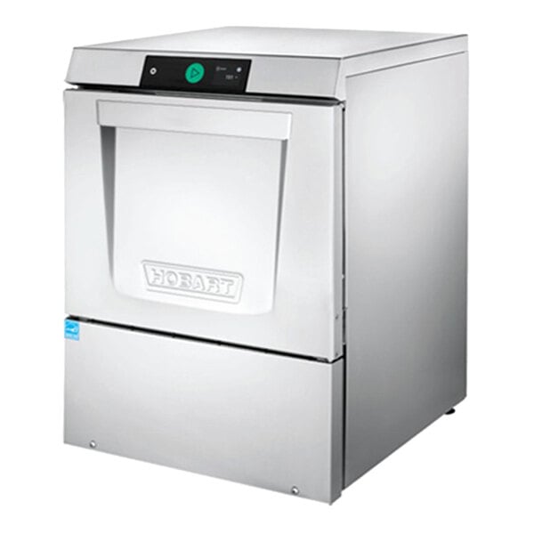 A stainless steel undercounter appliance with a front door and digital control panel.
