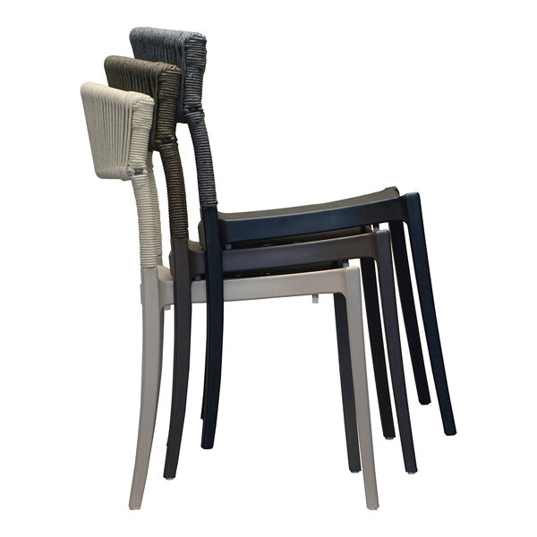 Grosfillex Tahoe Heather Gray / Black Resin Stackable Side Chair with Woven Rope Back