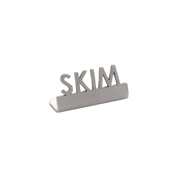 American Metalcraft 1 1/2" x 5/8" x 3/4" Stainless Steel Mini Laser-Cut Tabletop Sign with "Skim" Print - 12/Case