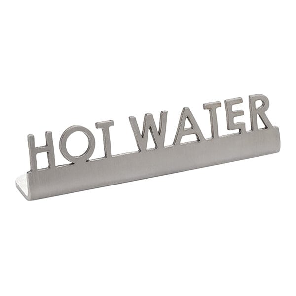 American Metalcraft 3" x 5/8" x 3/4" Stainless Steel Mini Laser-Cut Tabletop Sign with "Hot Water" Print - 12/Case