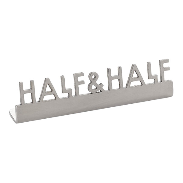 American Metalcraft 3" x 5/8" x 3/4" Stainless Steel Mini Laser-Cut Tabletop Sign with "Half & Half" Print - 12/Case