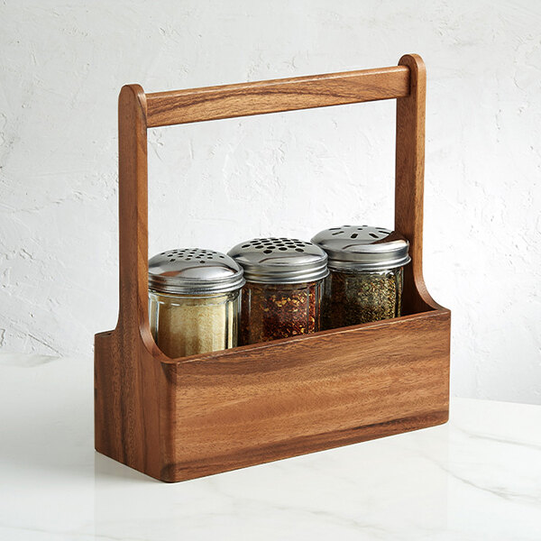 American Metalcraft Loft 10 1/4" x 4" x 11" Acacia Wood Rectangular Condiment Rack - 6/Case