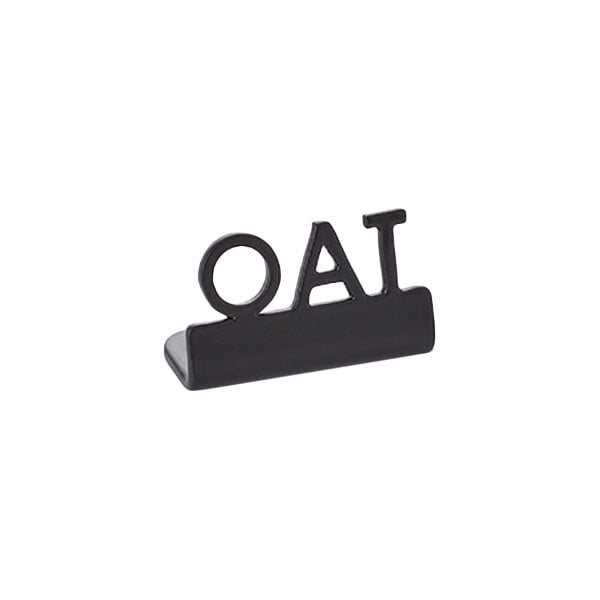 American Metalcraft 1 1/4" x 5/8" x 3/4" Black Stainless Steel Mini Laser-Cut Tabletop Sign with "Oat" Print - 12/Case