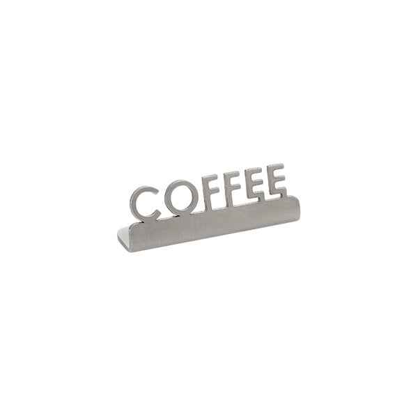 American Metalcraft 2 1/8" x 5/8" x 3/4" Stainless Steel Mini Laser-Cut Tabletop Sign with "Coffee" Print - 12/Case