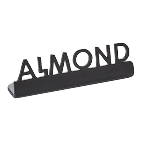 American Metalcraft 2 1/2" x 5/8" x 3/4" Black Stainless Steel Mini Laser-Cut Tabletop Sign with "Almond" Print - 12/Case