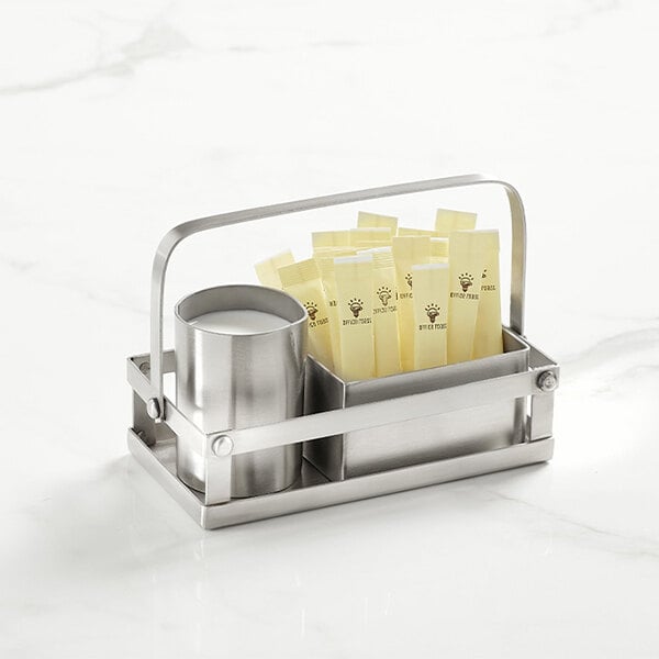 American Metalcraft Eastside 6" x 3" x 4 1/2" Stainless Steel Rectangular Coffee / Condiment Caddy