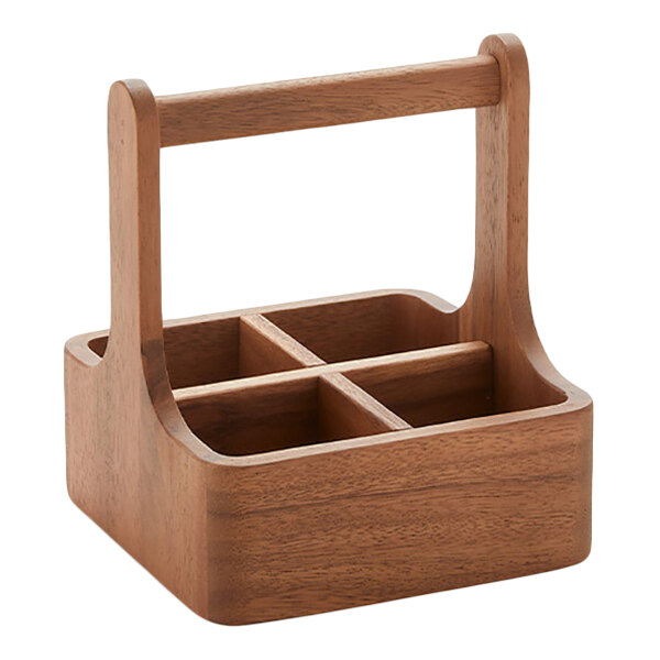 American Metalcraft Loft 6 3/4" x 7 1/2" Acacia Wood Square Tasting Flight Caddy AFC7 - 6/Case