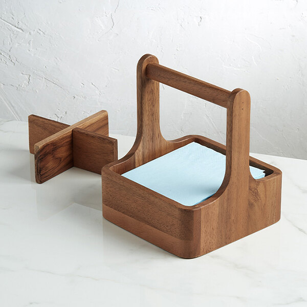 American Metalcraft Loft 6 3/4" x 7 1/2" Acacia Wood Square Tasting Flight Caddy AFC7 - 6/Case