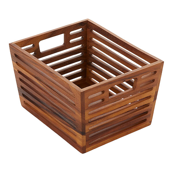American Metalcraft Loft 11 5/8" x 10 5/8" x 7 7/8" Acacia Wood Half-Size Rectangular Crate