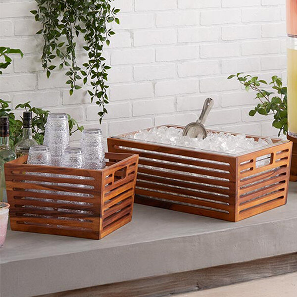 American Metalcraft Loft 11 5/8" x 10 5/8" x 7 7/8" Acacia Wood Half-Size Rectangular Crate