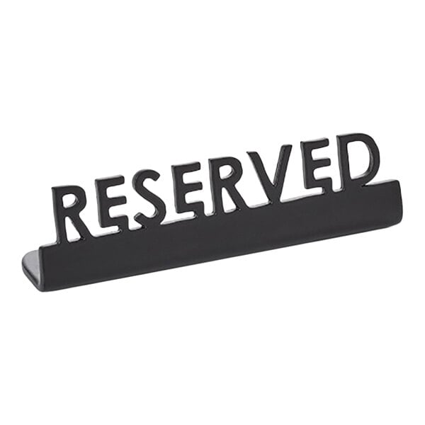 American Metalcraft 2 3/4" x 5/8" x 3/4" Black Stainless Steel Mini Laser-Cut Tabletop Sign with "Reserved" Print - 12/Case