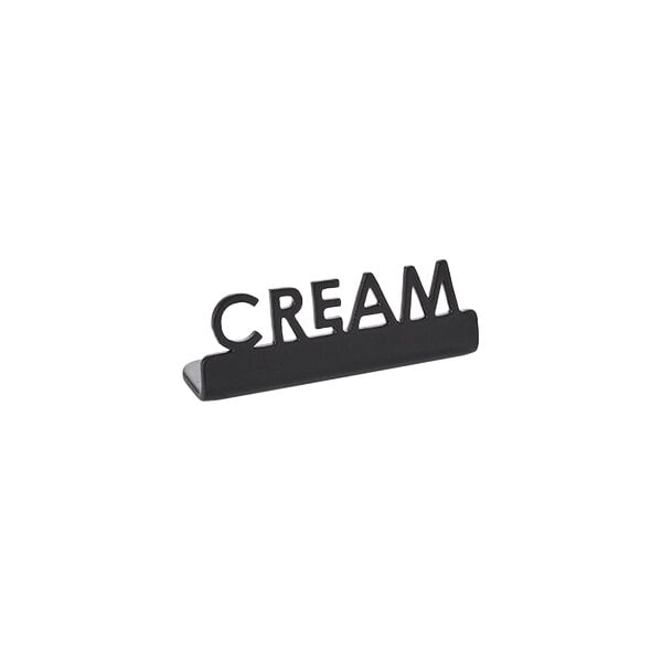 American Metalcraft 2 1/8" x 5/8" x 3/4" Black Stainless Steel Mini Laser-Cut Tabletop Sign with "Cream" Print - 12/Case
