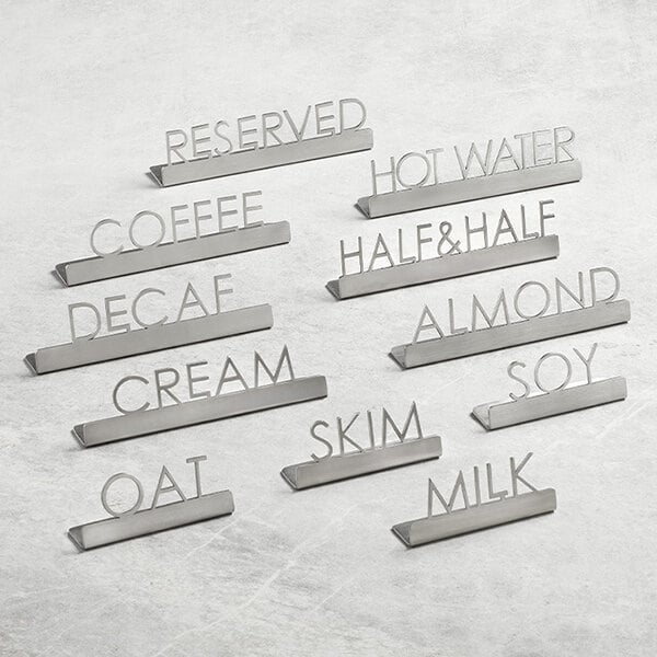 American Metalcraft 5" x 7/8" x 1 1/4" Stainless Steel Laser-Cut Tabletop Sign with "Cream" Print - 12/Case
