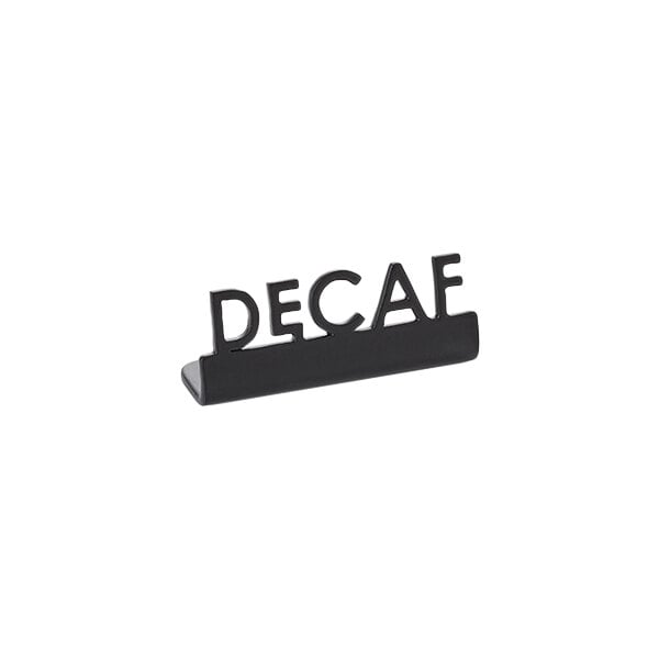 American Metalcraft 1 7/8" x 5/8" x 3/4" Black Stainless Steel Mini Laser-Cut Tabletop Sign with "Decaf" Print - 12/Case