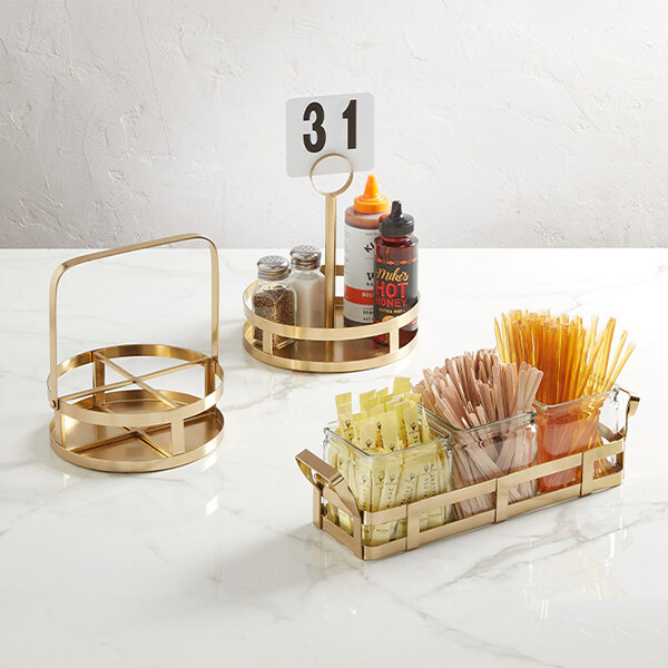 American Metalcraft Eastside 12 1/4" x 4 3/8" x 3 3/8" Gold Rectangular Condiment Rack