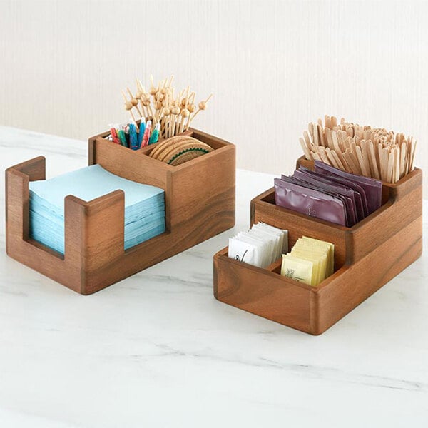 American Metalcraft Loft 9 1/2" x 5" x 4 1/4" Acacia Wood Bar / Coffee Caddy - 6/Case