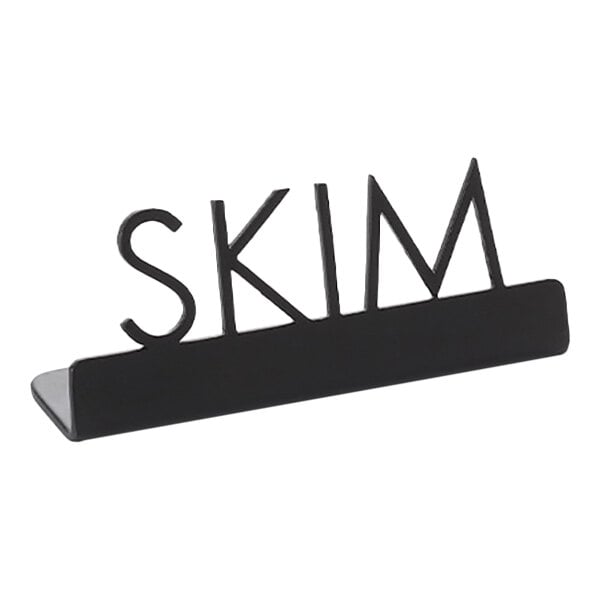 American Metalcraft 3" x 7/8" x 1 1/4" Black Stainless Steel Laser-Cut Tabletop Sign with "Skim" Print - 12/Case