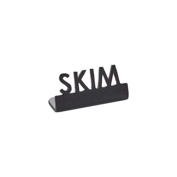 American Metalcraft 1 1/2" x 5/8" x 3/4" Black Stainless Steel Mini Laser-Cut Tabletop Sign with "Skim" Print - 12/Case