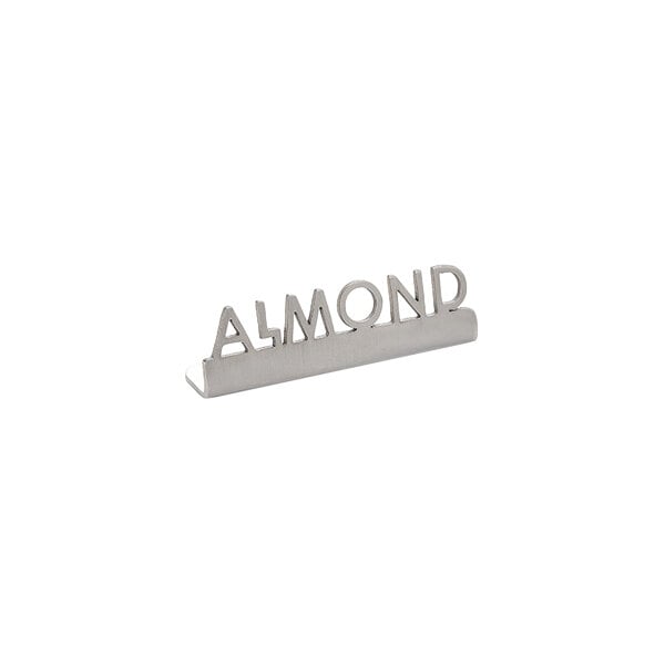 American Metalcraft 2 1/2" x 5/8" x 3/4" Stainless Steel Mini Laser-Cut Tabletop Sign with "Almond" Print - 12/Case
