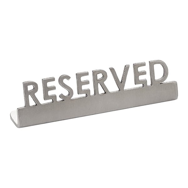 American Metalcraft 2 3/4" x 5/8" x 3/4" Stainless Steel Mini Laser-Cut Tabletop Sign with "Reserved" Print - 12/Case