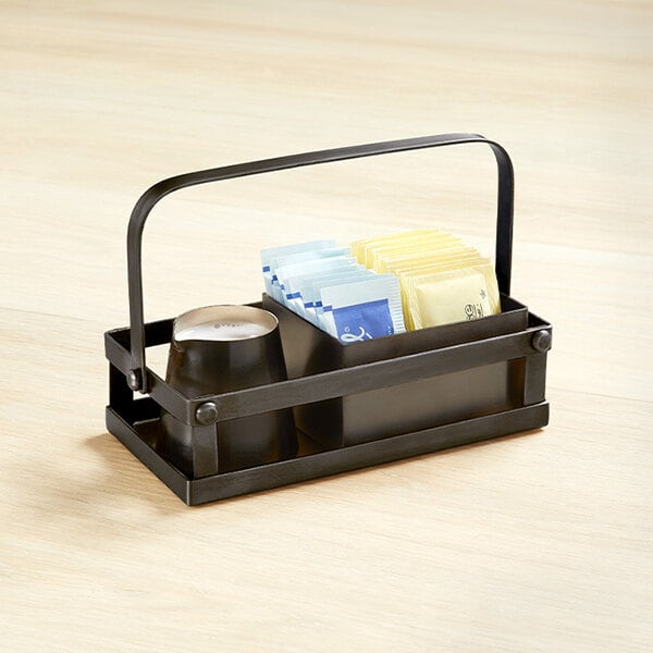 American Metalcraft Eastside 6" x 3" x 4 1/2" Black Rectangular Coffee / Condiment Caddy